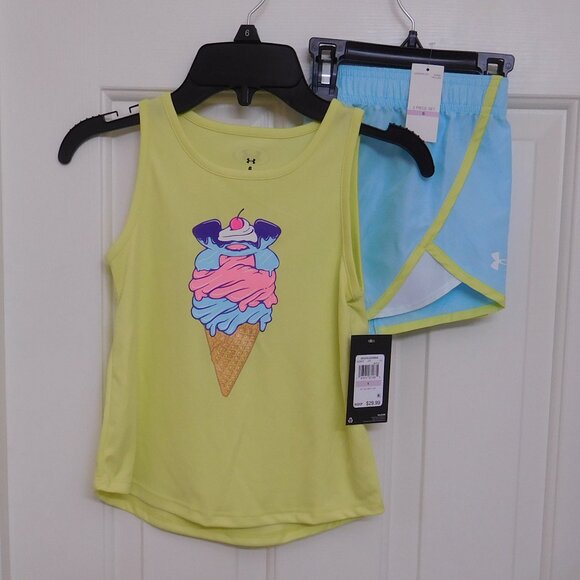 NWT 2pc Under Armour Ice Cream Cone Logo Top & Shorts Set sz 5 - Picture 1 of 1